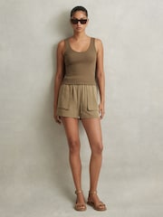 Reiss Khaki Isador Drawstring Shorts with TENCEL™ Fibers - Image 1 of 6