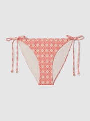 Reiss Cream/Coral Kallie Printed Side Tie Bikini Bottoms - Image 2 of 5