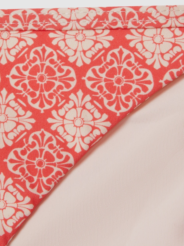 Reiss Cream/Coral Kallie Printed Side Tie Bikini Bottoms - Image 5 of 5