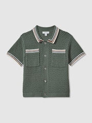 Reiss Dark Sage Green Coulson 13-14 yrs Crochet Contrast Trim Shirt - Image 1 of 5