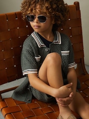 Reiss Dark Sage Green Coulson 13-14 yrs Crochet Contrast Trim Shirt - Image 2 of 5