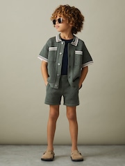 Reiss Dark Sage Green Coulson 13-14 yrs Crochet Contrast Trim Shirt - Image 3 of 5