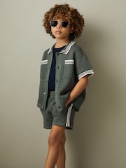 Reiss Dark Sage Green Coulson 13-14 yrs Crochet Contrast Trim Shirt - Image 4 of 5