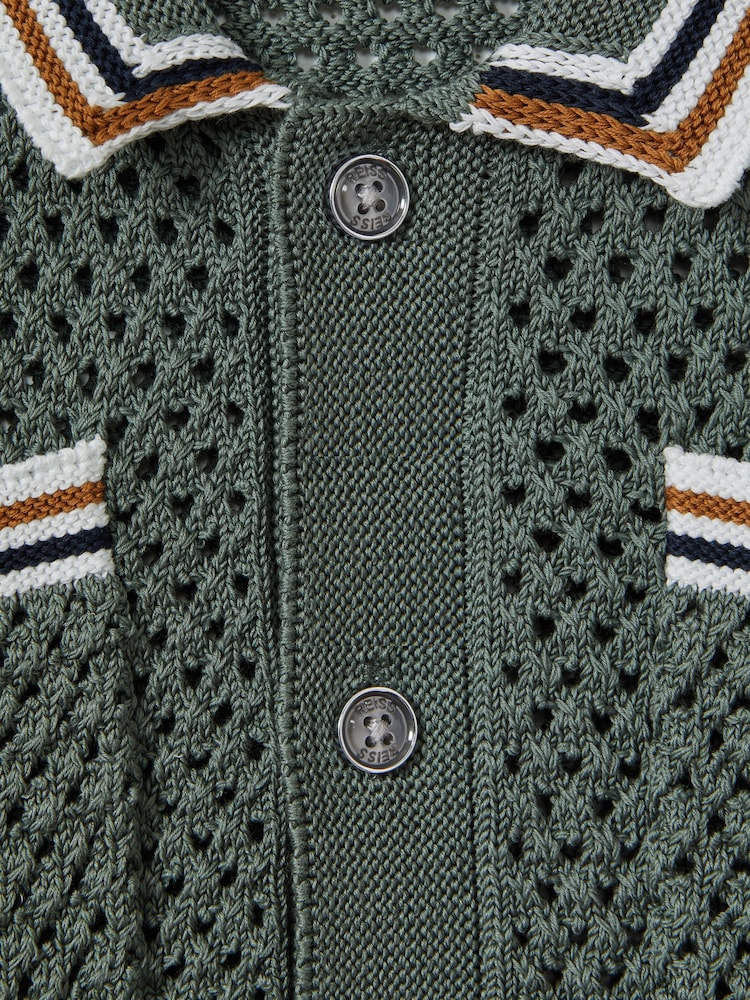 Reiss Dark Sage Green Coulson 13-14 yrs Crochet Contrast Trim Shirt - Image 5 of 5