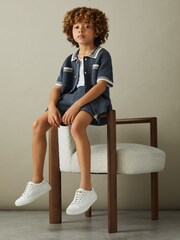 Reiss Airforce Blue Coulson 13-14 yrs Crochet Contrast Trim Shirt - Image 4 of 5