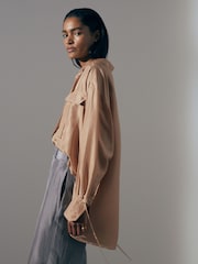 Reiss Camel Mirabelle Oversized Pocket Button-Through Shirt - Image 1 of 6