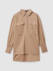 Reiss Camel Mirabelle Oversized Pocket Button-Through Shirt - Image 2 of 6