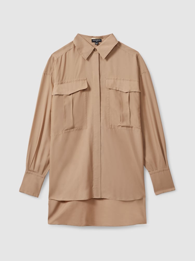 Reiss Camel Mirabelle Oversized Pocket Button-Through Shirt - Image 2 of 6