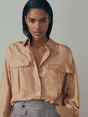 Reiss Camel Mirabelle Oversized Pocket Button-Through Shirt - Image 3 of 6