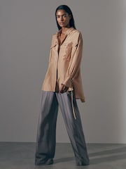 Reiss Camel Mirabelle Oversized Pocket Button-Through Shirt - Image 5 of 6