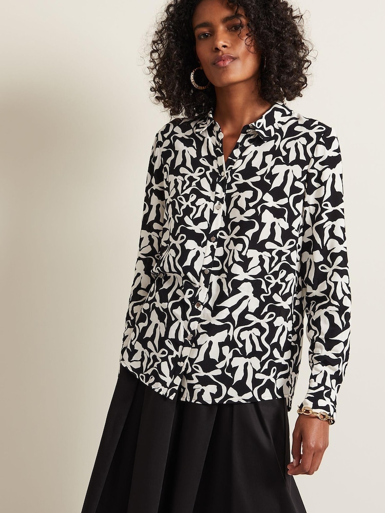 Phase Eight Black Abstract Era Bow Blouse - Image 2 of 8
