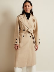 Phase Eight Neutral Brown Button Detail Sandy Trench - Image 1 of 9