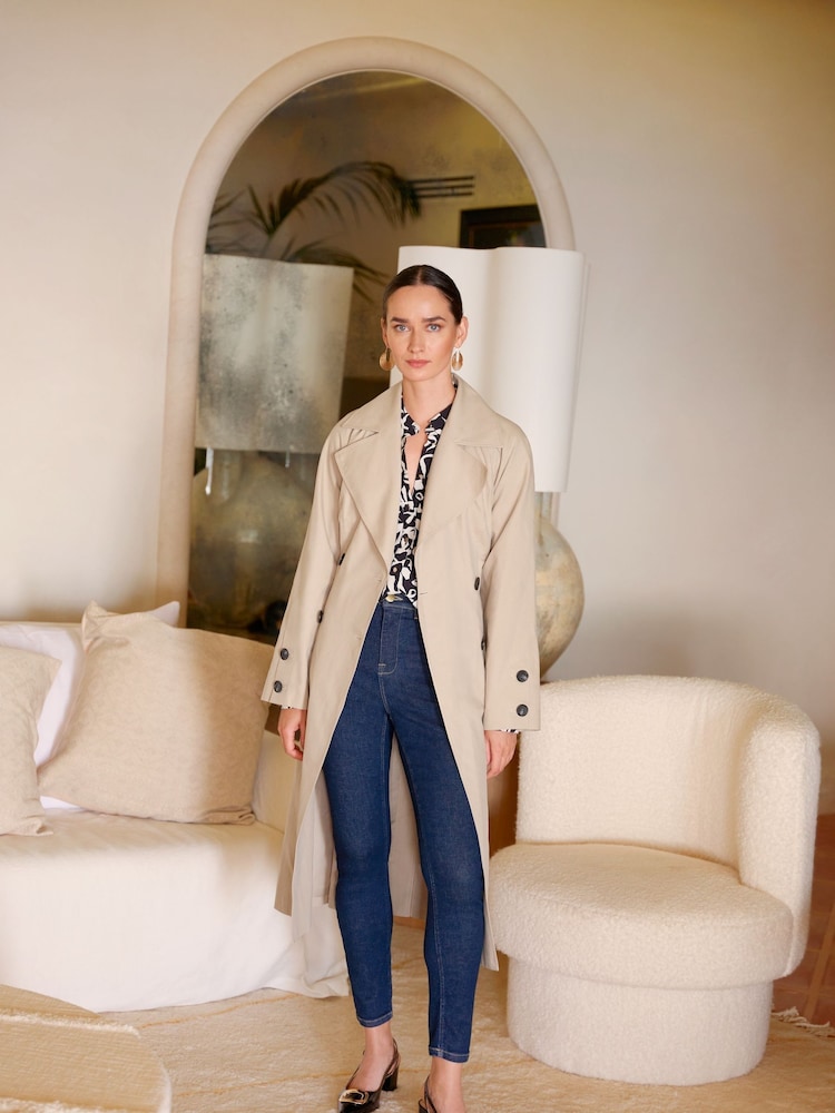 Phase Eight Neutral Brown Button Detail Sandy Trench - Image 2 of 9