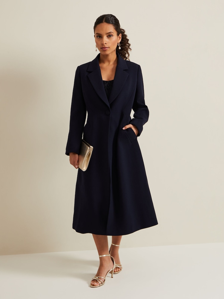 Phase Eight Blue Petite Petite Juliette Crepe Coat - Image 1 of 8