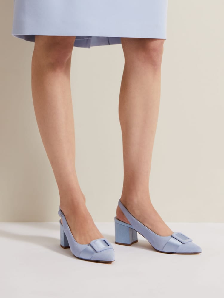 Phase Eight Blue Suede Buckle Block Heel Shoes - Image 1 of 7