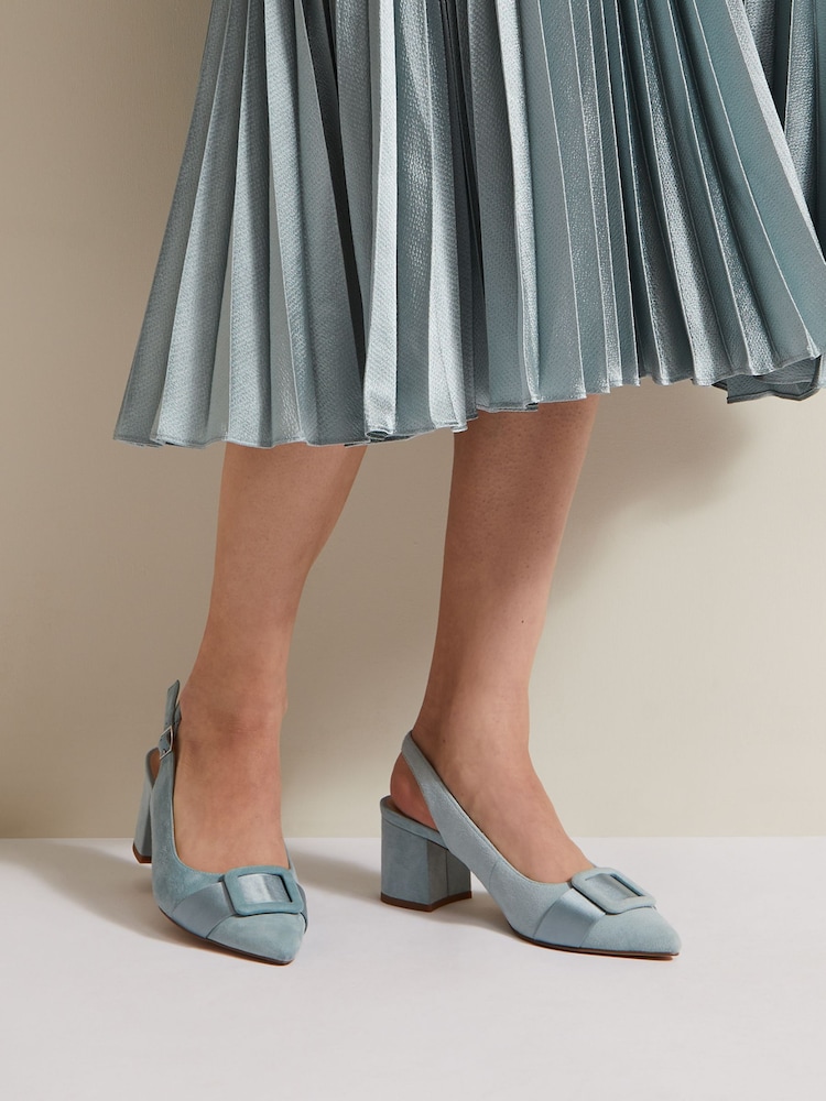 Phase Eight Green Suede Buckle Block Heel Shoes - Image 1 of 8
