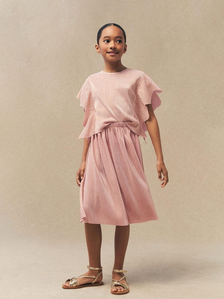 Mango Pink Pleated Metallic Skirt - Image 1 of 4