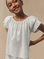 Mango White Shiny Textured T-Shirt - Image 1 of 5