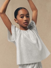 Mango White Shiny Textured T-Shirt - Image 2 of 5