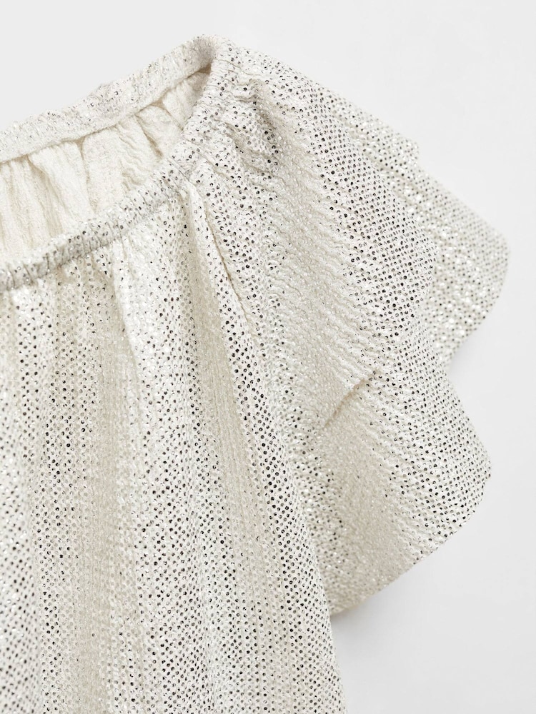 Mango White Shiny Textured T-Shirt - Image 5 of 5