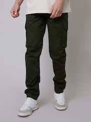 Threadbare Forest Green Cotton Cargo Pocket Chino Trousers With Stretch - Image 1 of 4