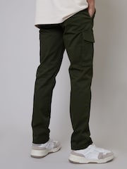 Threadbare Forest Green Cotton Cargo Pocket Chino Trousers With Stretch - Image 2 of 4
