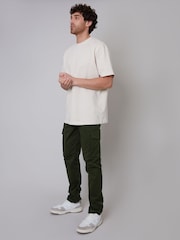 Threadbare Forest Green Cotton Cargo Pocket Chino Trousers With Stretch - Image 3 of 4