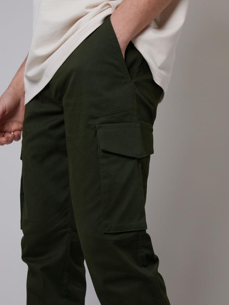 Threadbare Forest Green Cotton Cargo Pocket Chino Trousers With Stretch - Image 4 of 4