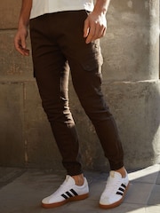 Threadbare Dark Brown Cotton Jogger Style Cargo Trousers With Stretch - Image 2 of 2