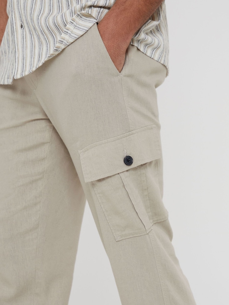 Cream - Pantaloni cargo din in Blend in Threadbare - Image 4 of 5