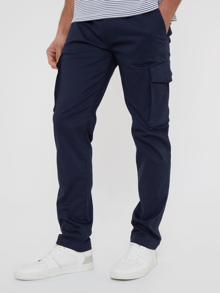 Threadbare Navy Cotton Cargo Pocket Chino Trousers With Stretch - Image 1 of 4