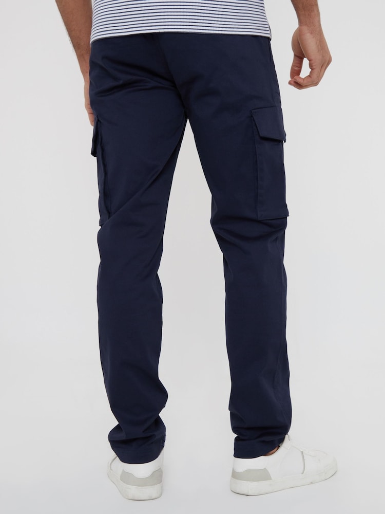 Threadbare Navy Cotton Cargo Pocket Chino Trousers With Stretch - Image 2 of 4