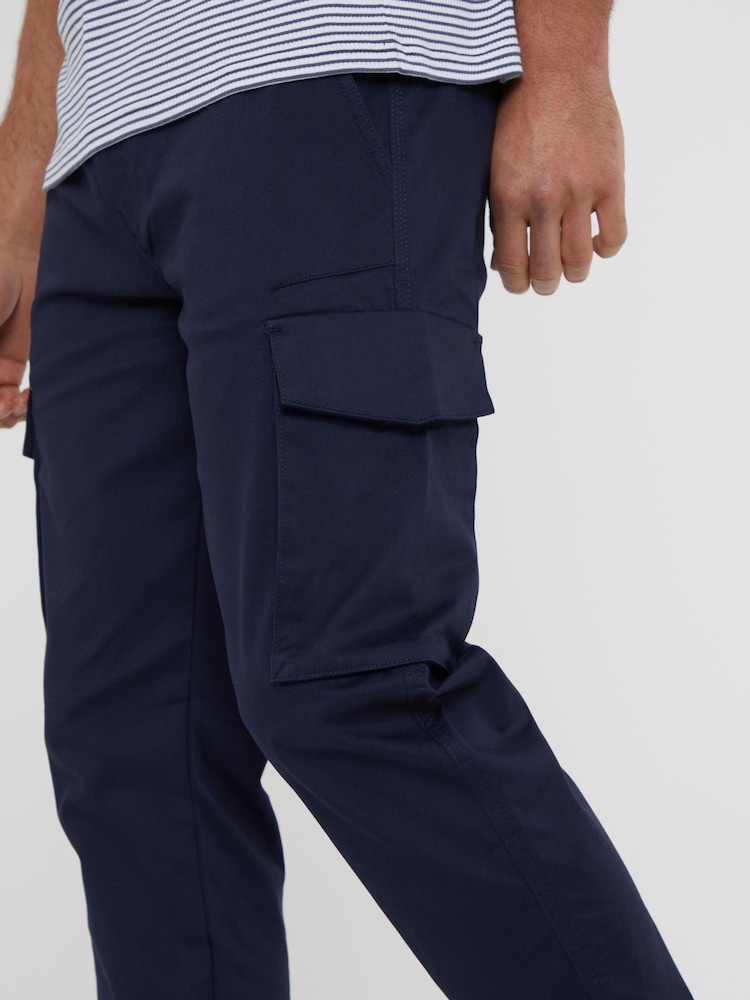 Threadbare Navy Cotton Cargo Pocket Chino Trousers With Stretch - Image 4 of 4