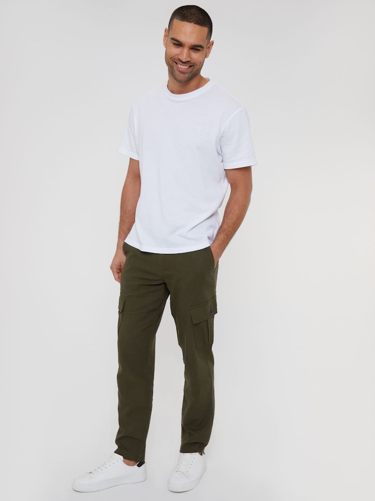 Threadbare Khaki Linen Blend Cargo Trousers - Image 3 of 4