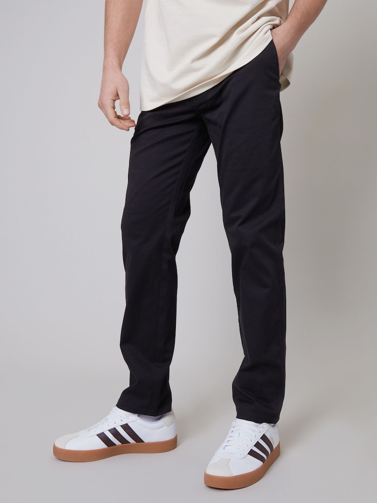 Threadbare Black Regular Fit Chino Trousers with Stretch - Image 1 of 3
