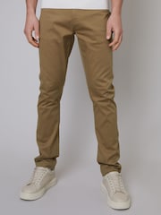 Threadbare Brown Cotton Slim Fit 5 Pocket Chino Trousers With Stretch - Image 1 of 4