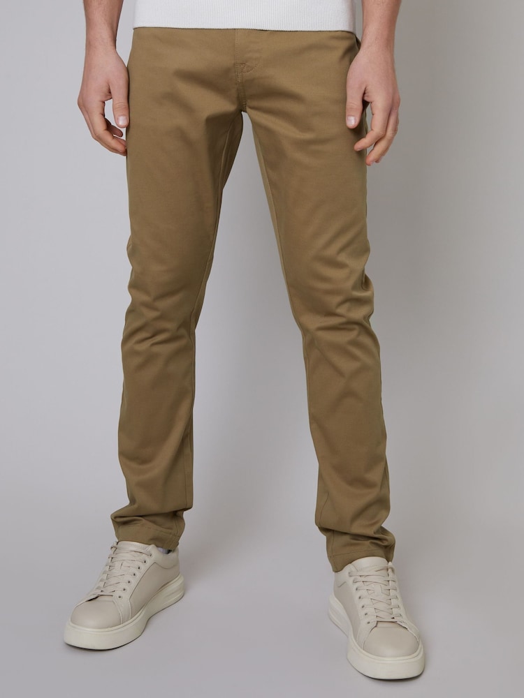 Threadbare Brown Cotton Slim Fit 5 Pocket Chino Trousers With Stretch - Image 1 of 4