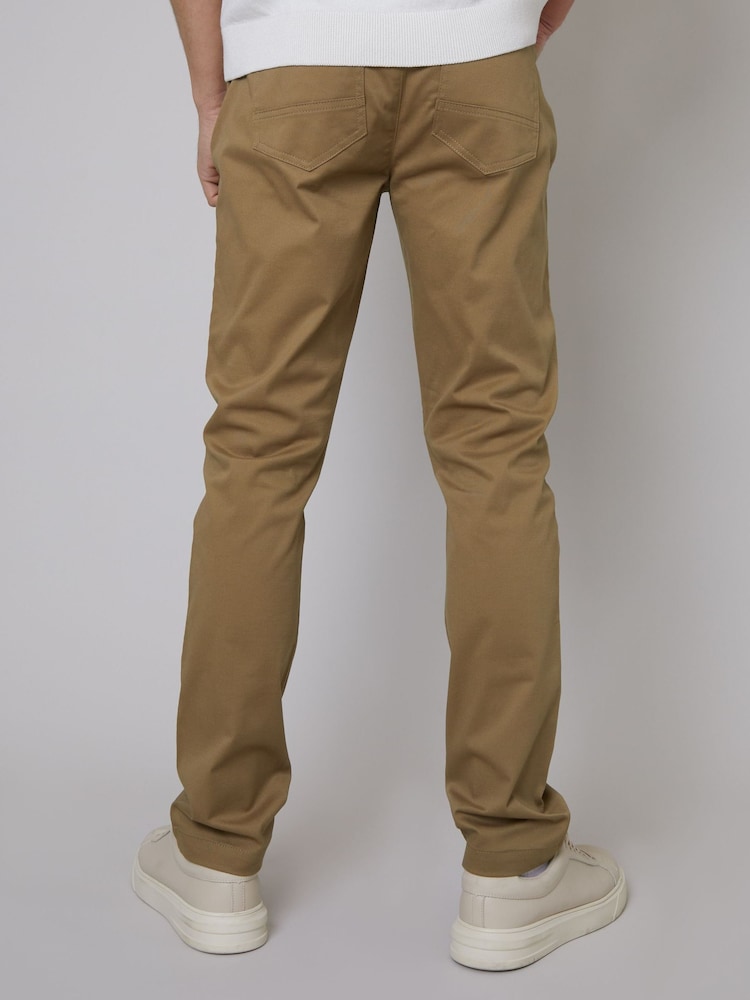 Threadbare Brown Cotton Slim Fit 5 Pocket Chino Trousers With Stretch - Image 2 of 4