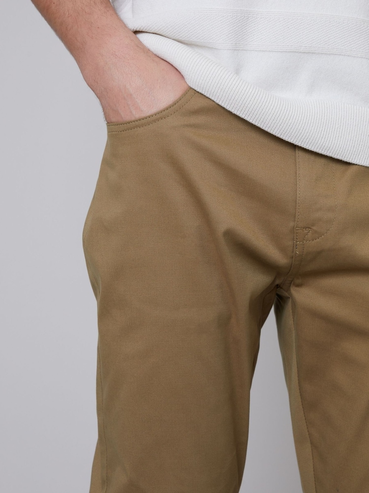 Threadbare Brown Cotton Slim Fit 5 Pocket Chino Trousers With Stretch - Image 4 of 4
