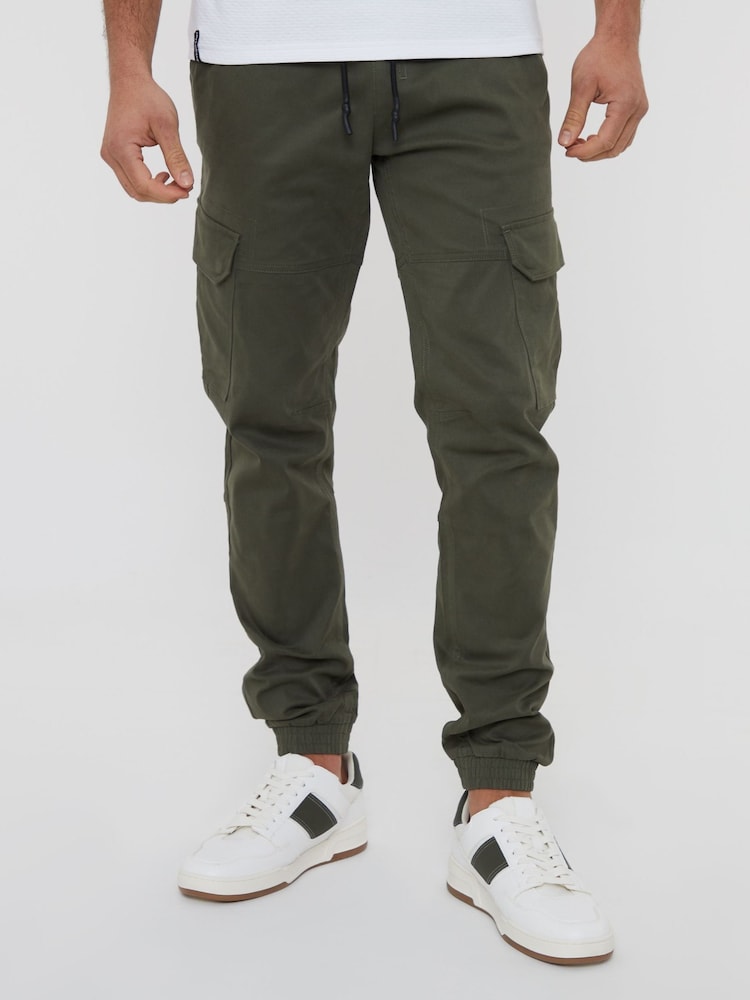Threadbare Khaki Cotton Jogger Style Cargo Trousers With Stretch - Image 2 of 4