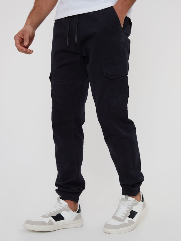 Threadbare Black Cotton Jogger Style Cargo Trousers With Stretch - Image 1 of 4