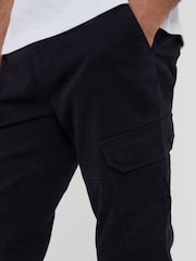 Threadbare Black Cotton Jogger Style Cargo Trousers With Stretch - Image 2 of 4