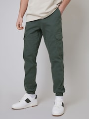 Threadbare Green Cotton Jogger Style Cargo Trousers With Stretch - Image 1 of 4