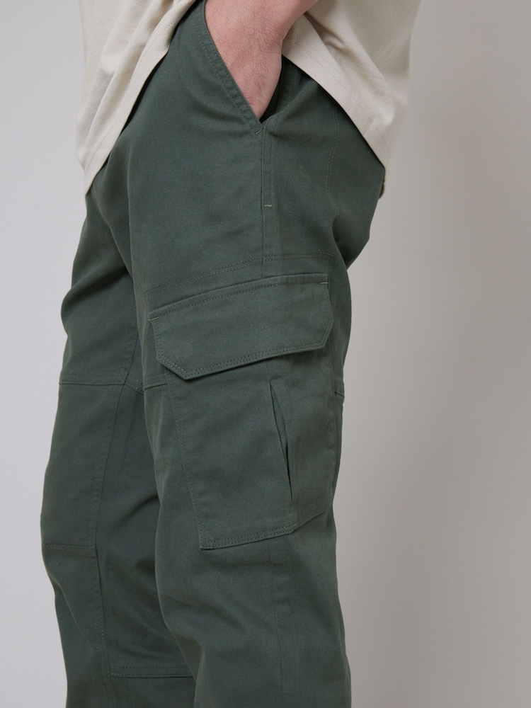 Threadbare Green Cotton Jogger Style Cargo Trousers With Stretch - Image 4 of 4