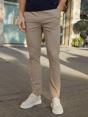 Threadbare Stone Cotton Slim Fit Chino Trousers With Stretch - Image 1 of 4