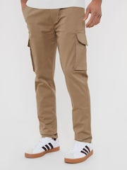 Threadbare Stone Cotton Cargo Pocket Chino Trousers With Stretch - Image 1 of 4