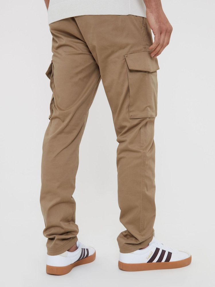 Threadbare Stone Cotton Cargo Pocket Chino Trousers With Stretch - Image 2 of 4