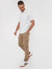 Threadbare Stone Cotton Cargo Pocket Chino Trousers With Stretch - Image 3 of 4