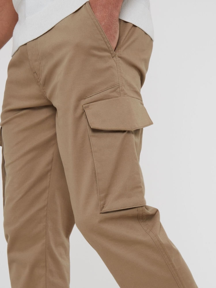 Threadbare Stone Cotton Cargo Pocket Chino Trousers With Stretch - Image 4 of 4