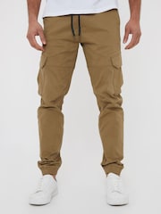 Threadbare Stone Cotton Jogger Style Cargo Trousers With Stretch - Image 1 of 4